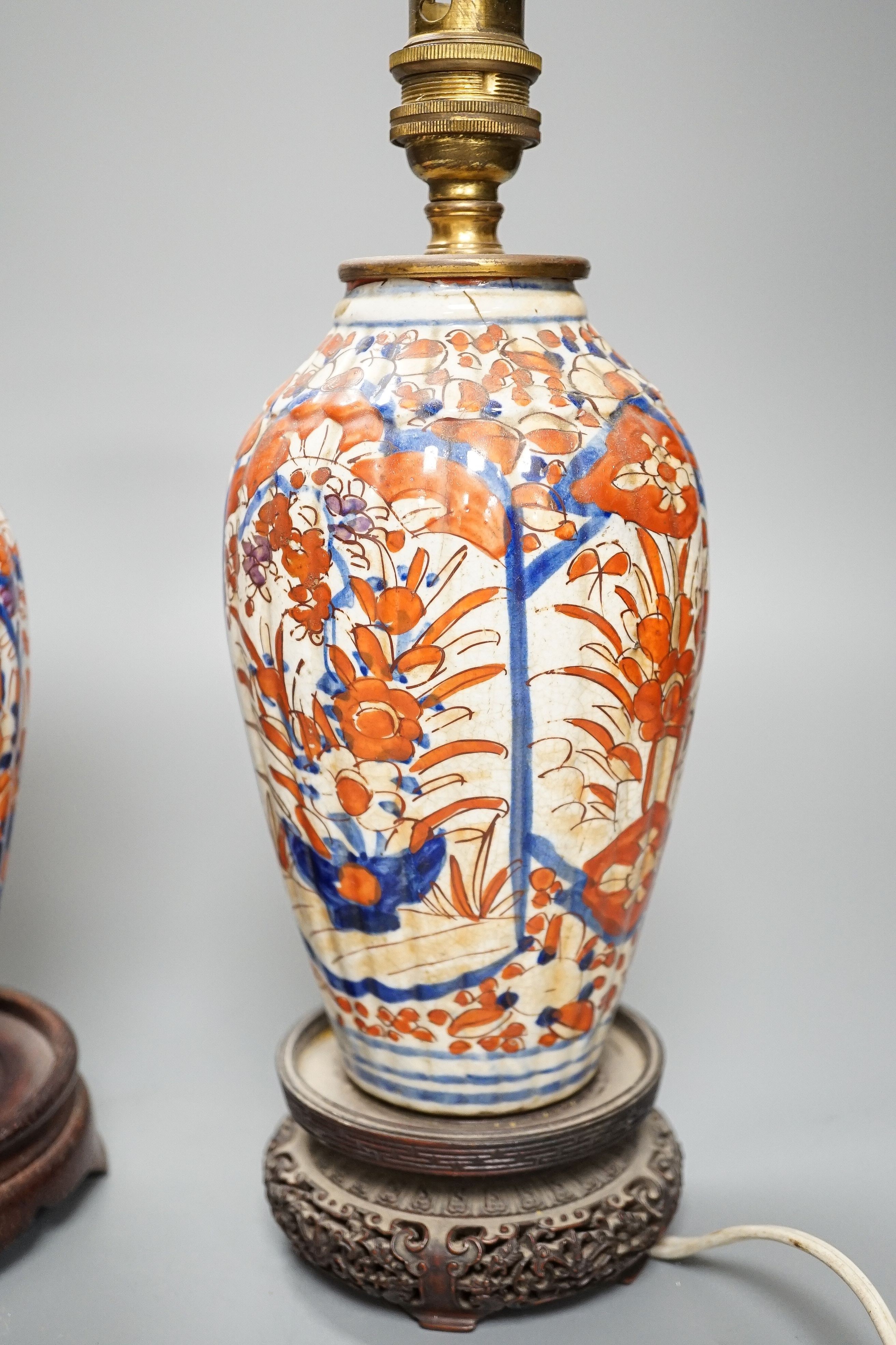 A Japanese Imari lamp and matching vase, 22 cm